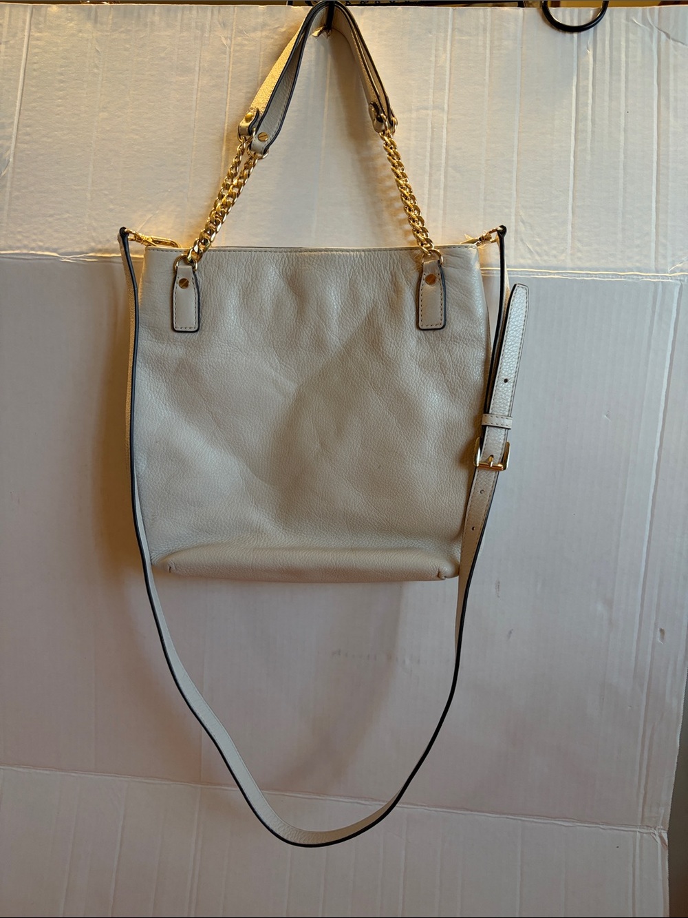 Michael Kors Cream Leather Shoulder Bag with Gold Chain Handles